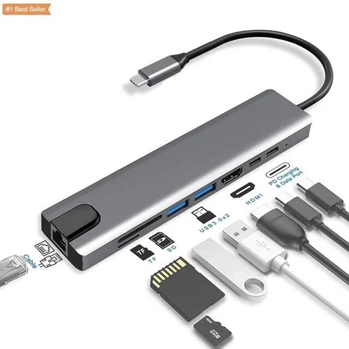 USB-C Hub 8-in-1 Verteiler: HDMI, LAN, USB & Typ-C-Anschlüsse - Bild 3 von 3
