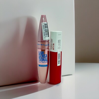 Maybelline Mascara Lash Sensational Black +Super Stay Matte Ink Lipstick 20 Set