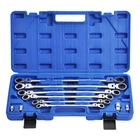 Flex-Head Extra Long Ratcheting Wrenches Double Box End  Wrench Set, 4 Adapters