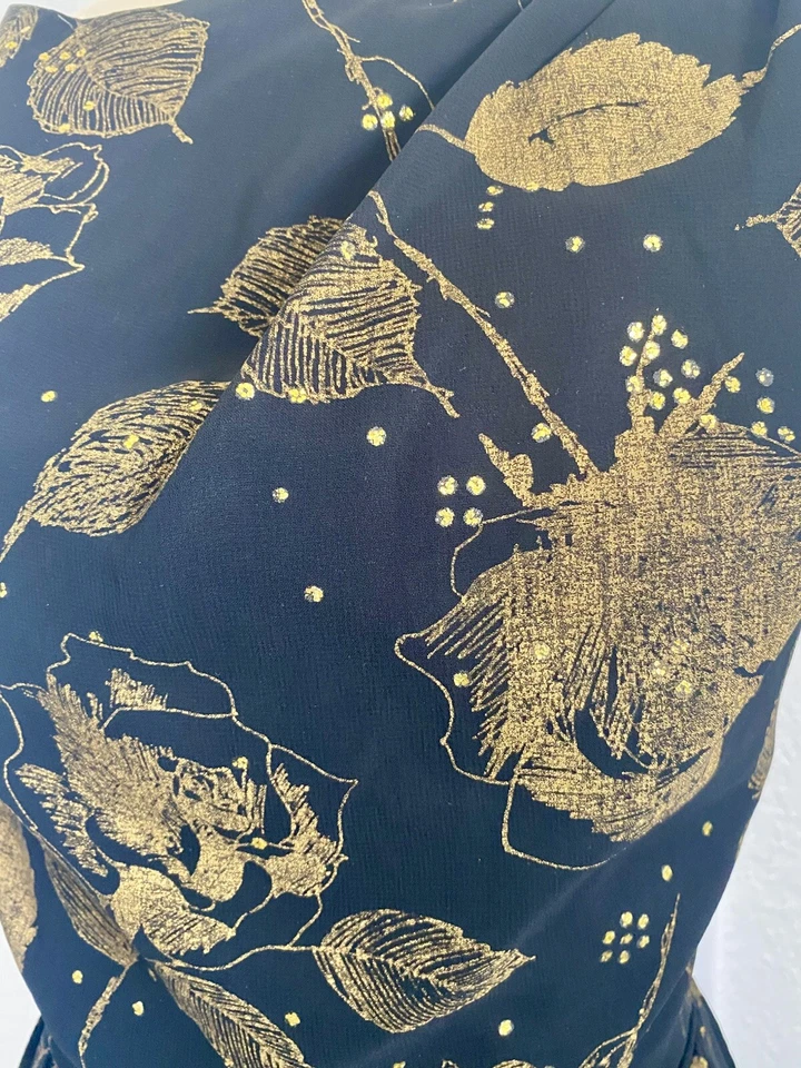 Vestido Vaina Floral Metálico Dorado Negro Años 50 Rosa Brillo 37x29x41 Foto 3 de 4