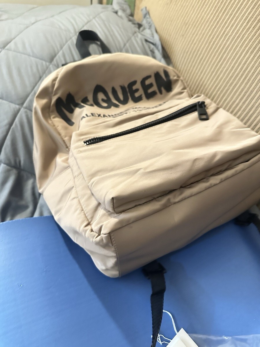 Alexander Mcqueen Graffiti Logo-Print Backpack Beige/brown  display picture 2