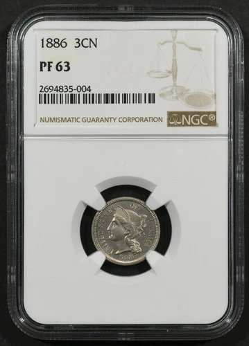 1886 3C Nickel NGC PF63 3CN Proof Coin
