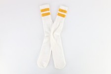 Vintage 70s Streetwear Cotton Striped Tube Socks White Yellow USA Size Large