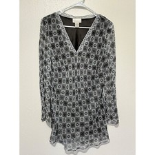 Worthington Mini Dress Gray with Black and Blue Pattern Sheer with Lining Womans