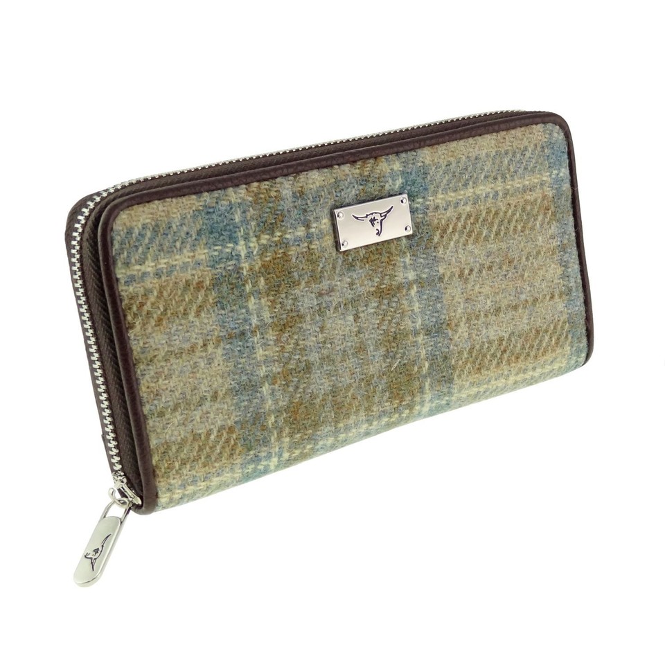 Glen Appin Harris Tweed Grote Zip Portemonnee LB2100 Staffa Kleur 79 Turquoise Check, Paars, L, Portemonnee Glen Appin Harris Tweed Grote Zip Portemonnee LB2100 Staffa Kleur 79 Turquoise Check, Paars, L, Portemonnee
