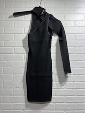 NWT! - PLT PRETTYLITTLETHING Black Two Tone Rib Knit One Shoulder XS $42