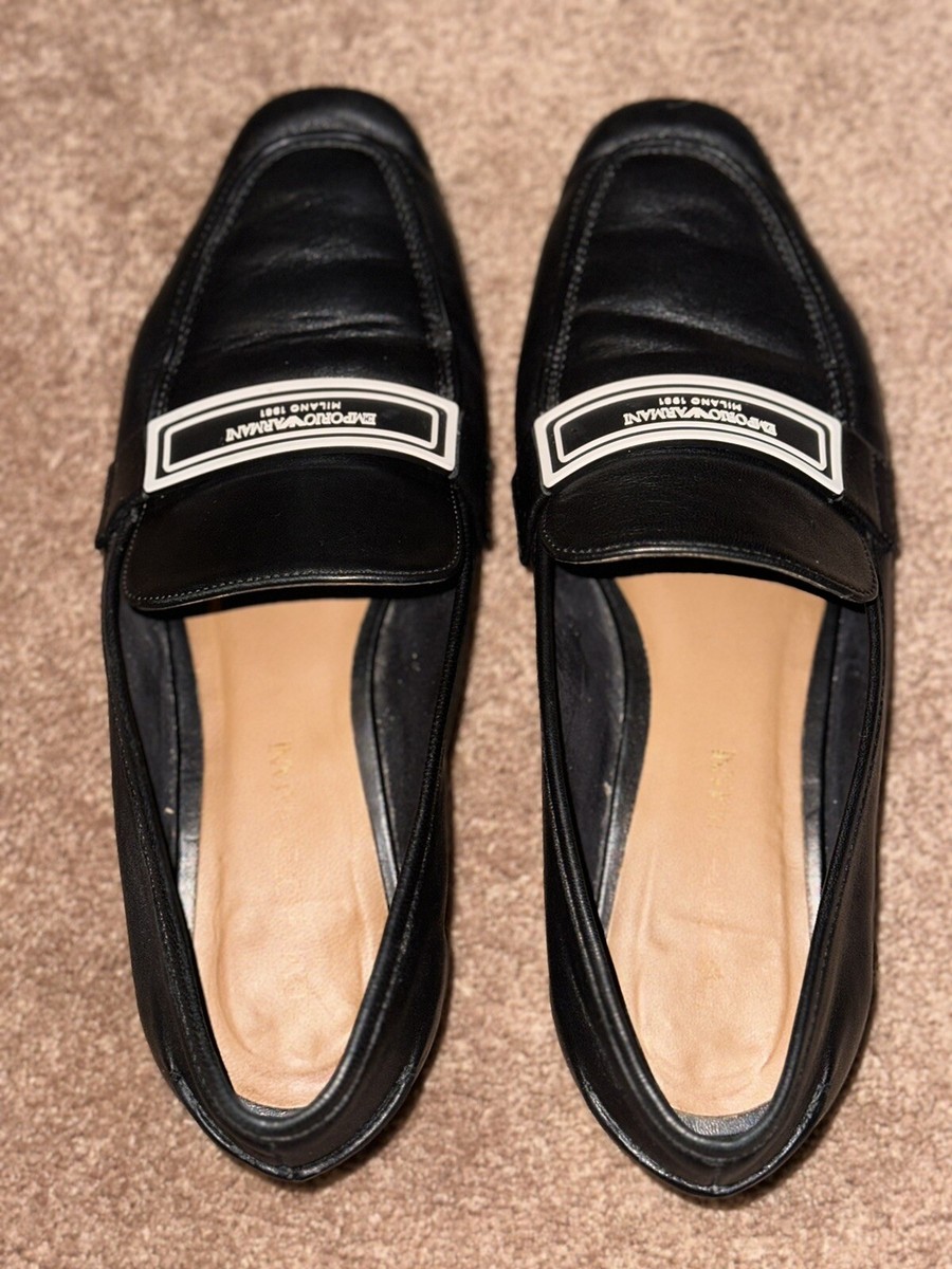 Emporio Armani Leather Loafers Size 38 Black Flats VERO