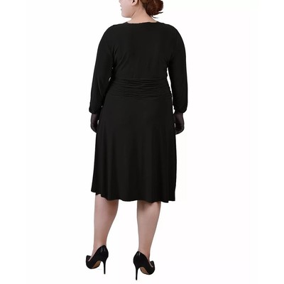 ny collection plus size ruched a-line dress NY Collection Womens 2x Plus Size Ruched A-Line Dress Black