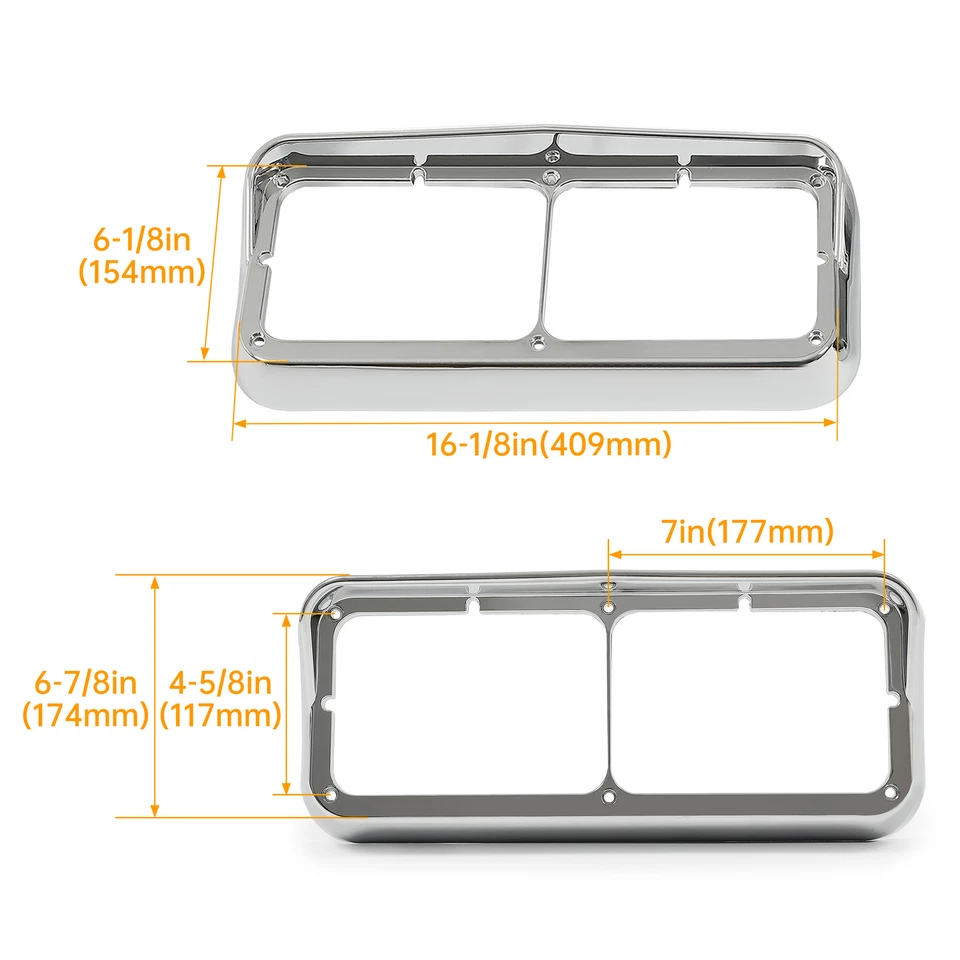 Пара хромированных ободков фар для фар Kenworth T600 T800 W900B Peterbilt 379 - Изображение 2 из 4