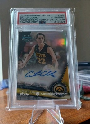 Caitlin Clark (RC,AU) 2023-24 Bowman U Chrome #54/250 Refractor SP Card PSA 9