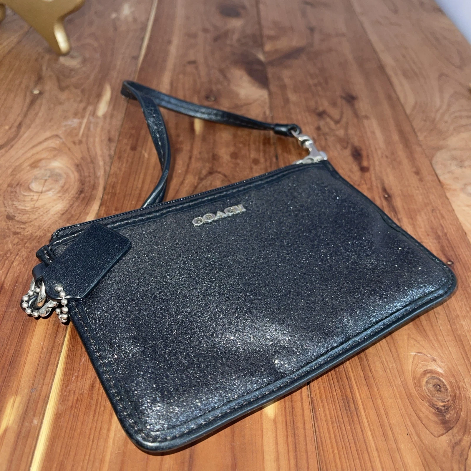 Coach Portafoglio Grigio Antracite Metallizzato Porta Carte di Credito Piccolo Vintage