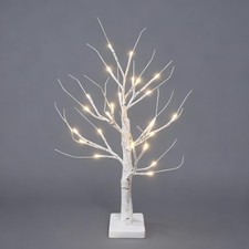 2FT White Twig Christmas Tree Mini Birch With LED Light Tabletop Xmas Home Deco