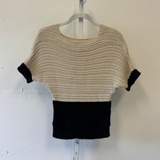 Ann Taylor Loft Beige Black Colorblock Cotton Knit Sweater Top Small Minimalist