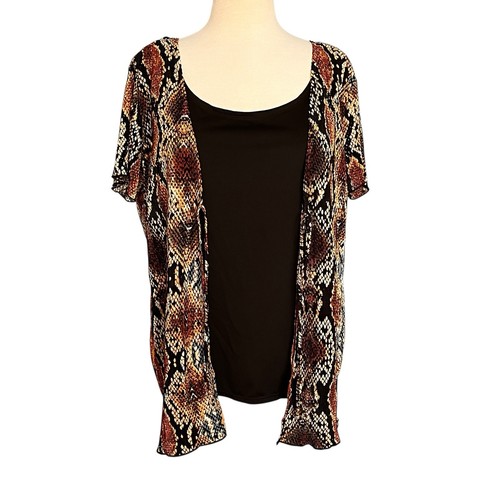 Notations Bluse Gr. 3X Schlangenleder Print Stretch schwarz braun hellbraun Crinkle 2-Fer - Bild 2 von 12