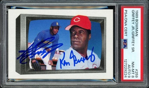 Ken Griffey Jr. & Sr. Signed 1989 Bowman RC 259 PSA 8 Auto Mint 9 PSA/DNA