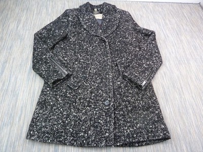 Burberry Brit Wollmantel Damen UK 12 Medium schwarz weiß Tweed geknöpft