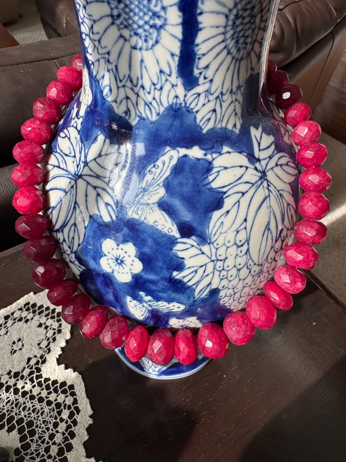 Large Red Ruby gemstone adjustable ethnic necklace - image 3