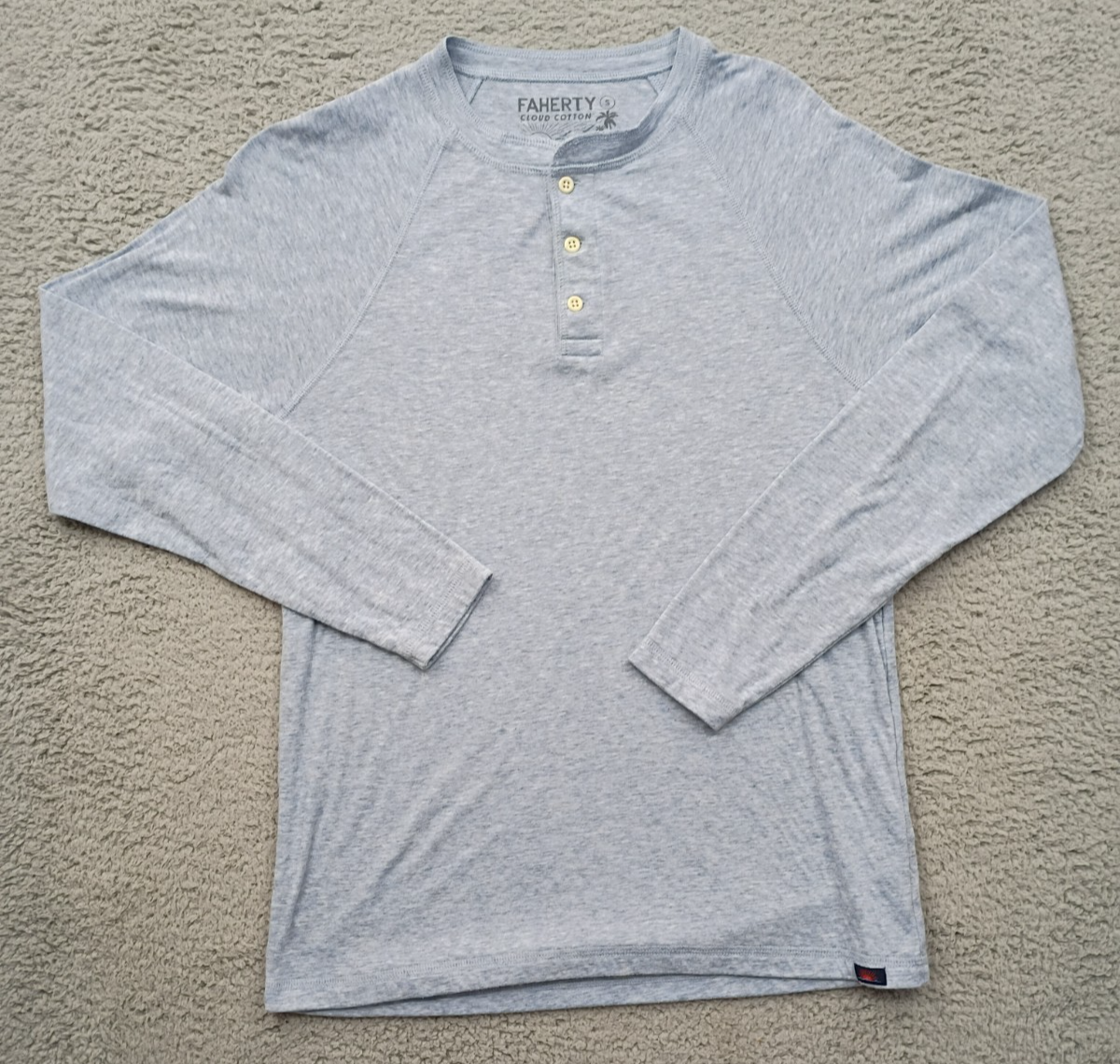 Faherty Men's Cloud Cotton LS Henley Shirt Small Light Blue Pima Soft-image