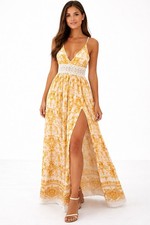 Fashion Nova Floral Maxi Dress Size S - White & Yellow 100% Polyester Women's