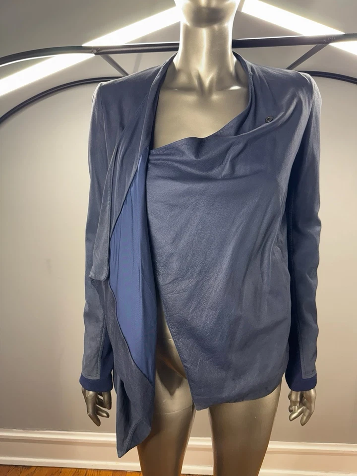 Chaqueta de cuero de piel de oveja azul pizarra Helmut Lang talla A Foto 3 de 4