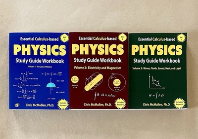 3 LOT Essential Calculus-based Physics Study Guide Workbook Vol 1-3 McMullen NEW