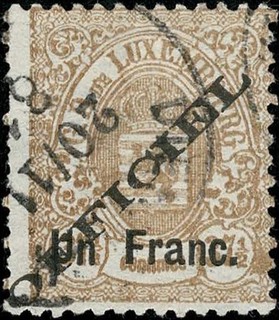 Luxemburg Luxembourg 1875 Wappen 1Fr./37 5c. OFFICIEL Michel:17 IA O KW:75€