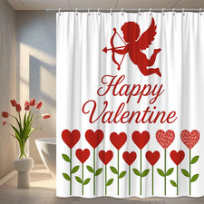 Valentine's Day Shower Curtain with Cupid and Heart Flowers