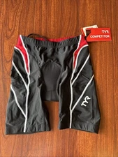 TYR Womens 8 In Competitor Tri Shorts Triathlon Padded Black Red Sz S Nwt