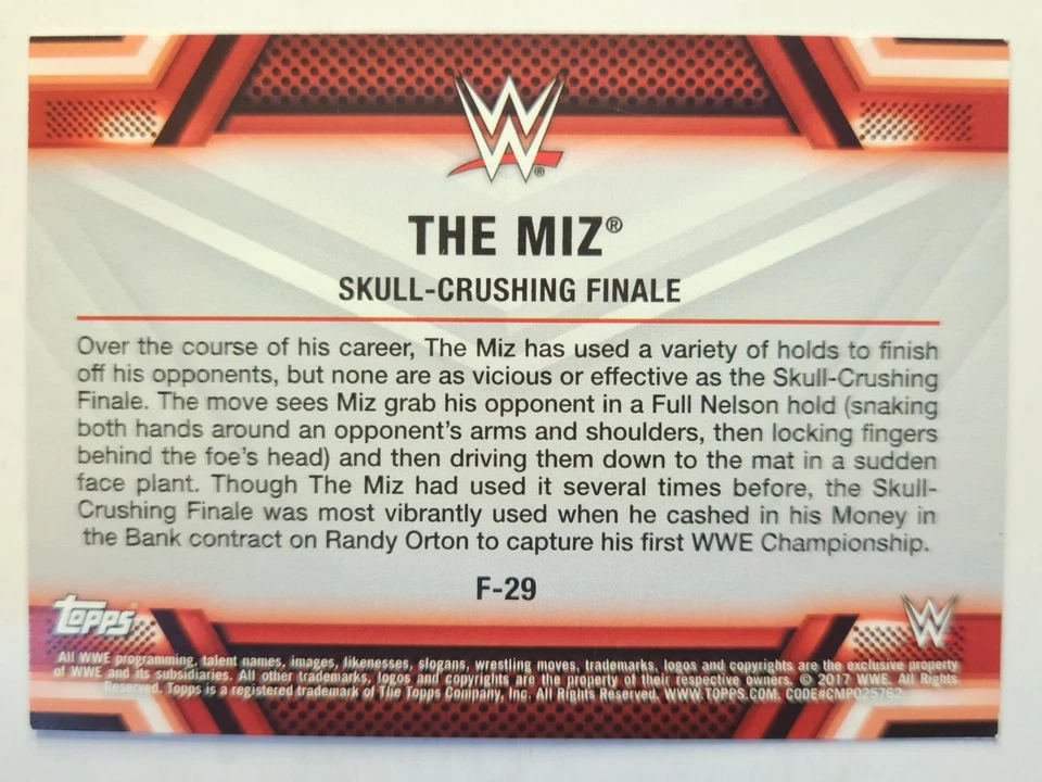 2017 Topps WWE Then Now Forever #F-29 THE MIZ FINISHERS & SIGNATURE MOVES - Image 2 of 2