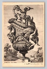 Vintage A. Vincent Paris Etching Postcard Ornate Vase with Figures