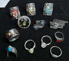 Vintage Costume Jewelry Ring Lot Modern Brutalist Silvertone Spinner Resin