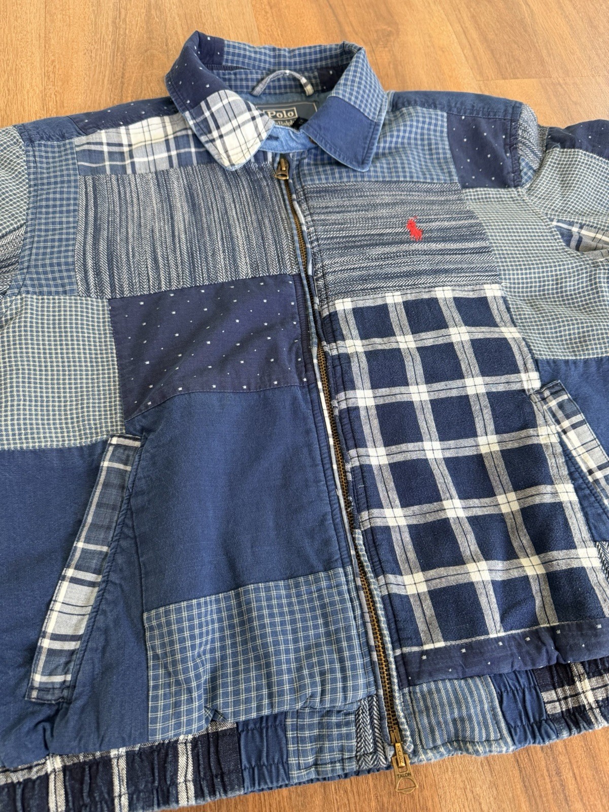 NWT Polo Ralph Lauren Indigo Blue Patchwork Windbreaker Jacket Women’s L Bomber image 3