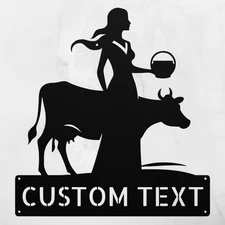 Custom Cow with Girl Metal Wall Art Sign Farm Decor for Cow Lovers Gifts