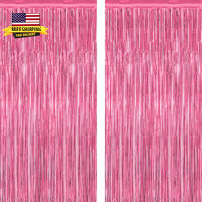 2 Pack Pink Party Decorations, 3.28 FT X 7.05 FT Pink Backdrop, Metallic Tinsel