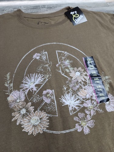 NEW Art Class Girls Size 2XL (18) Semi Cropped T-Shirt Peace Flowers XXL - Picture 2 of 9