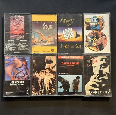 Lot Of 8 Various Rock Cassettes The Moody Blues, Styx, Midnight Oil, Split Enz