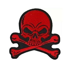 RED Skull  Crossbones 3" x 3" iron on patch 6109 Biker D34 