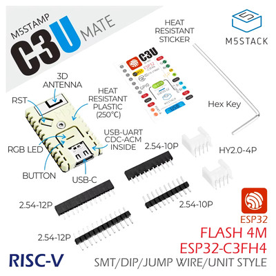 M5 Stack - Official M5Stamp C3U Mate with Pin Headers