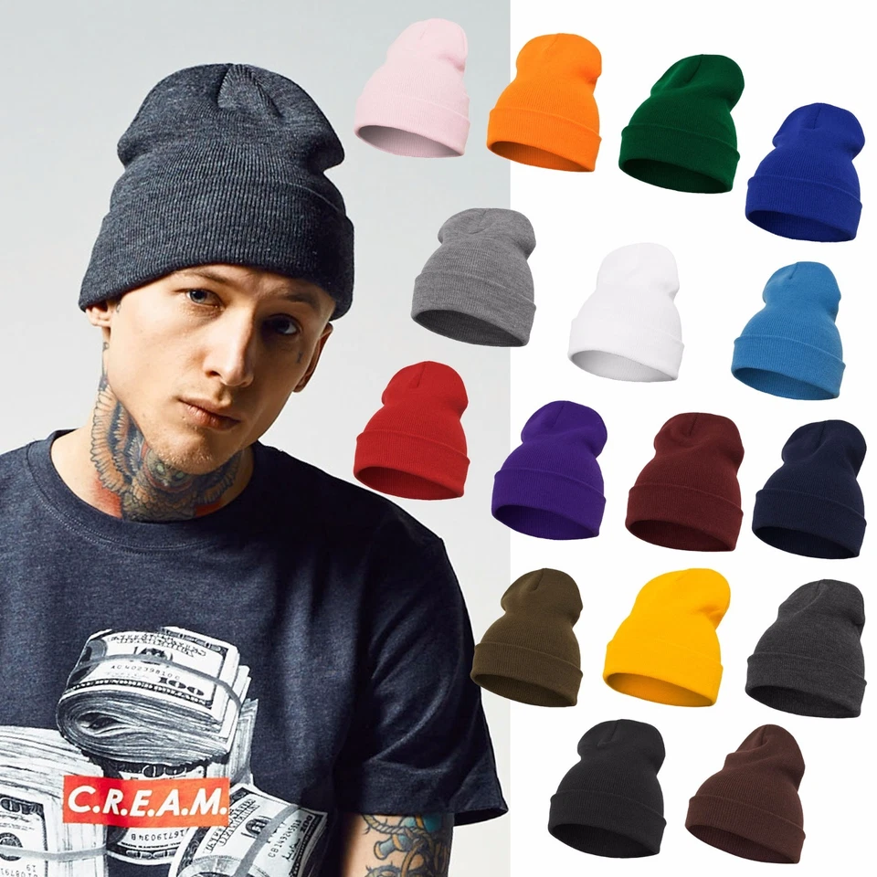 Flexfit Heavyweight Long Beanie Basic Flap Winter Mütze Knit Ski Slouch Strick