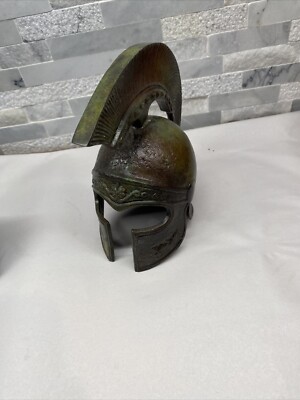 Ancient Greek Spartan Corinthian Helmet Bronze Statue Solid Bronze