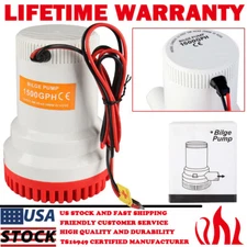 1500 GPH 12V Heavy Duty Marine Bilge Pump Boat Yacht Submersible Non-Automatic