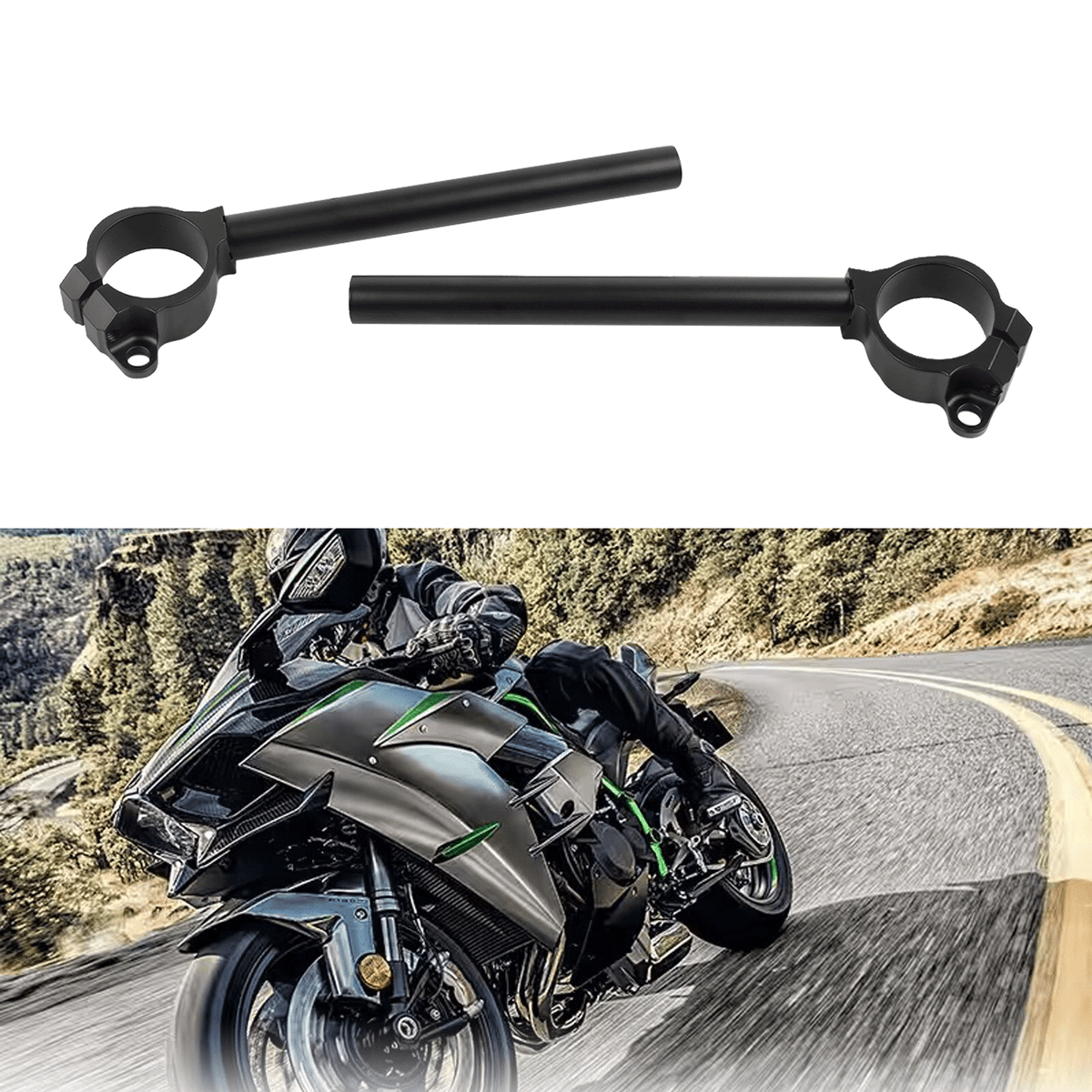Black Clip on Ons Fork Tube Handlebar Fits For Kawasaki Ninja H2