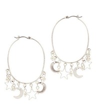 Moon and Stars Charm Drop Wire Hoop Earrings for Women