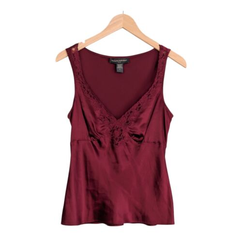 Vintage Banana Republic Silk Top 8 Red Y2K Babydoll Lace Satin Goth Glam Vamp