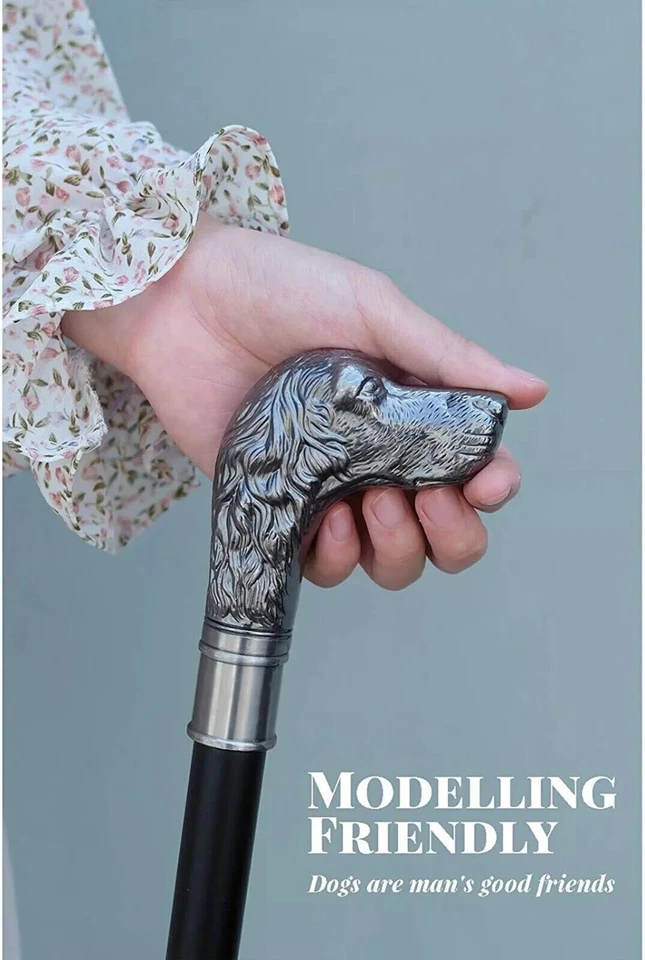 Bastón victoriano con mango de cabeza de perro bastón de madera regalo 37 pulgadas Foto 3 de 4