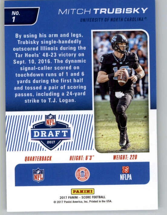 2017 Score NFL Draft #1 Mitchell Trubisky (ref 149735) - Image 2 of 2
