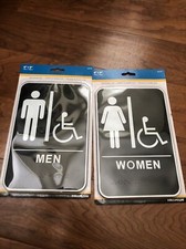Lot 2 Men Women Restroom Signs, ADA-Compliant Braille Bathroom, stick on NEW