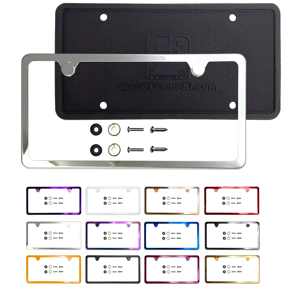 2H Slim Stainless Steel License Plate Frame Metal Screw Cap & Silicone Backguard - Image 4 of 4
