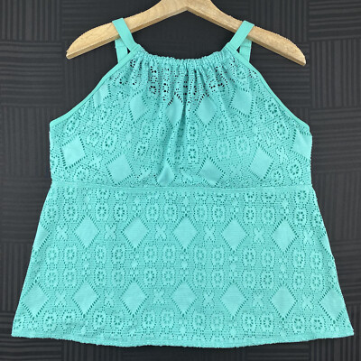 Denim & Co. Beach Womens Plus Size 22W Mint Green Crochet Tankini Swimsuit Top