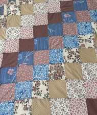 Lap Crib Quilt Handmade Pieced Square Pink Floral Patchwork Blue Rose Tied Tulip